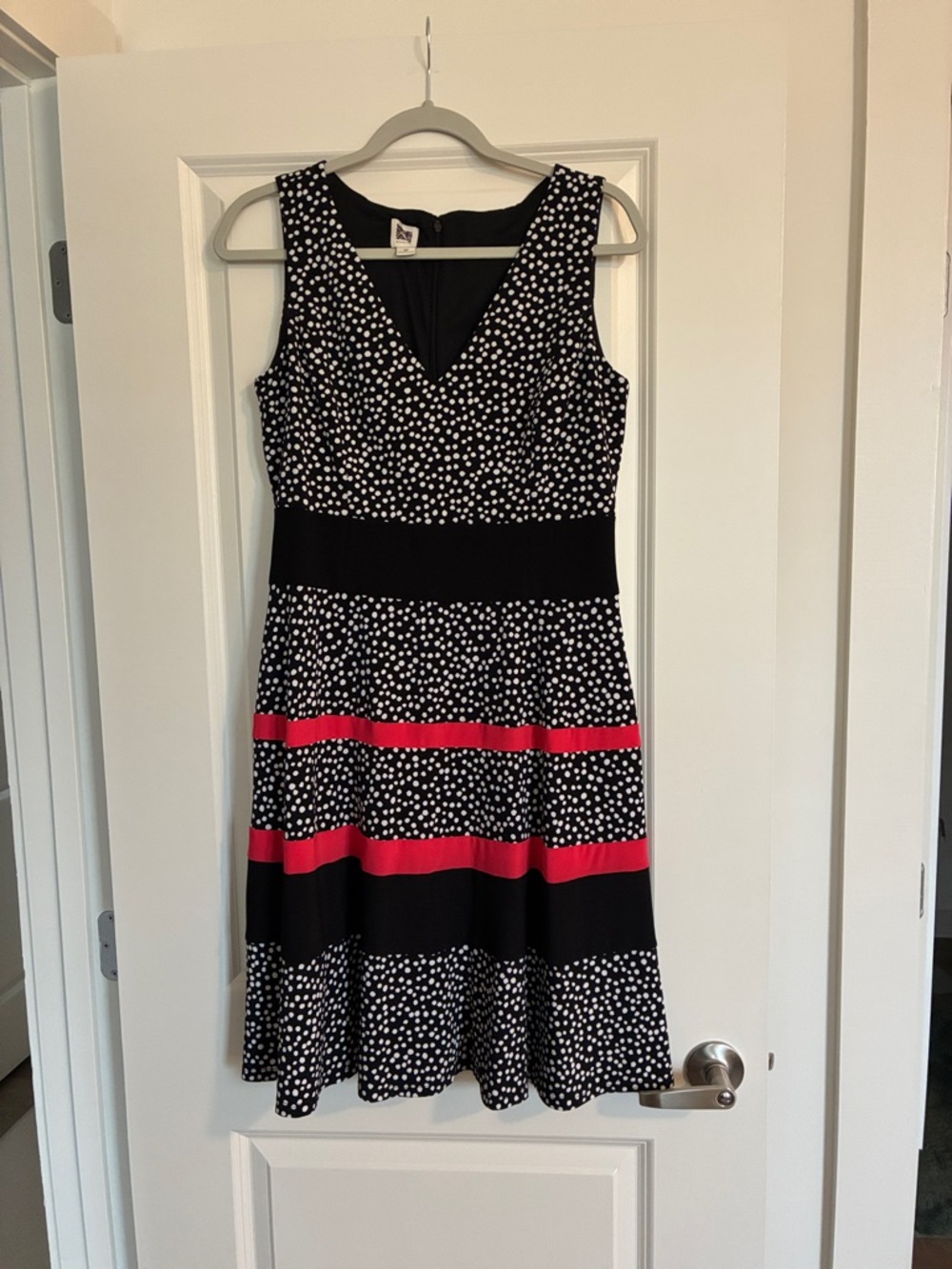 Anne Klein Black and Pink Polka Dot Midi Dress